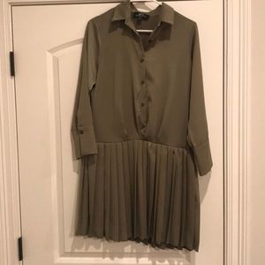 Adorable Olive Green Pleated Dress